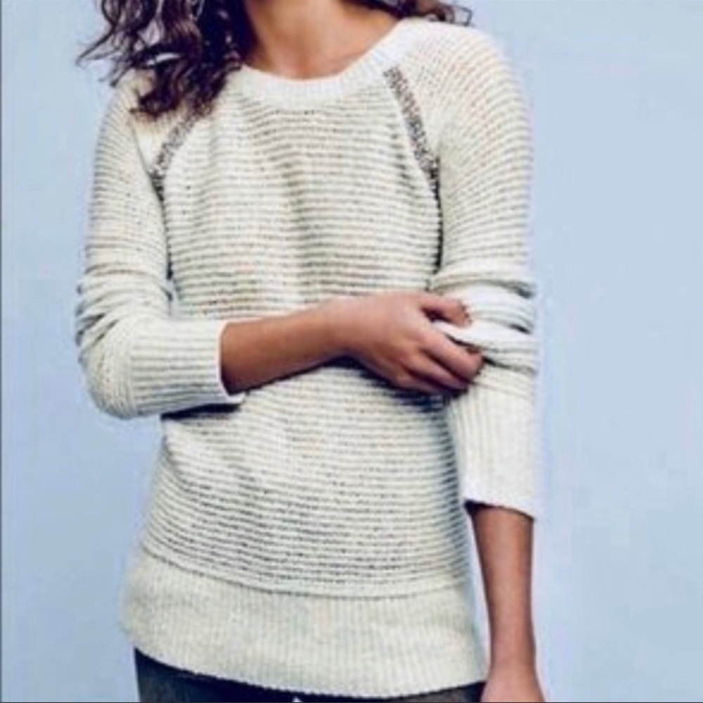 Anthropologie Sleeping on Snow Rhinestone Sweater S
